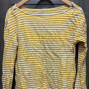 Ann Taylor Loft White and Yellow Stripped Long Sleeve Shirt